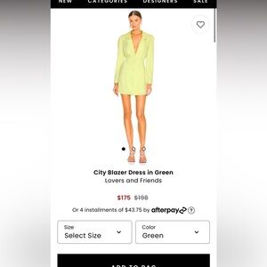 Lovers and friends NWT city blazer dress in green